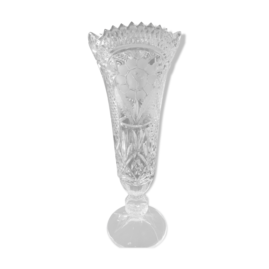 Vase vintage en cristal stylé bohème chic, motifs floraux, croisillons |  Selency