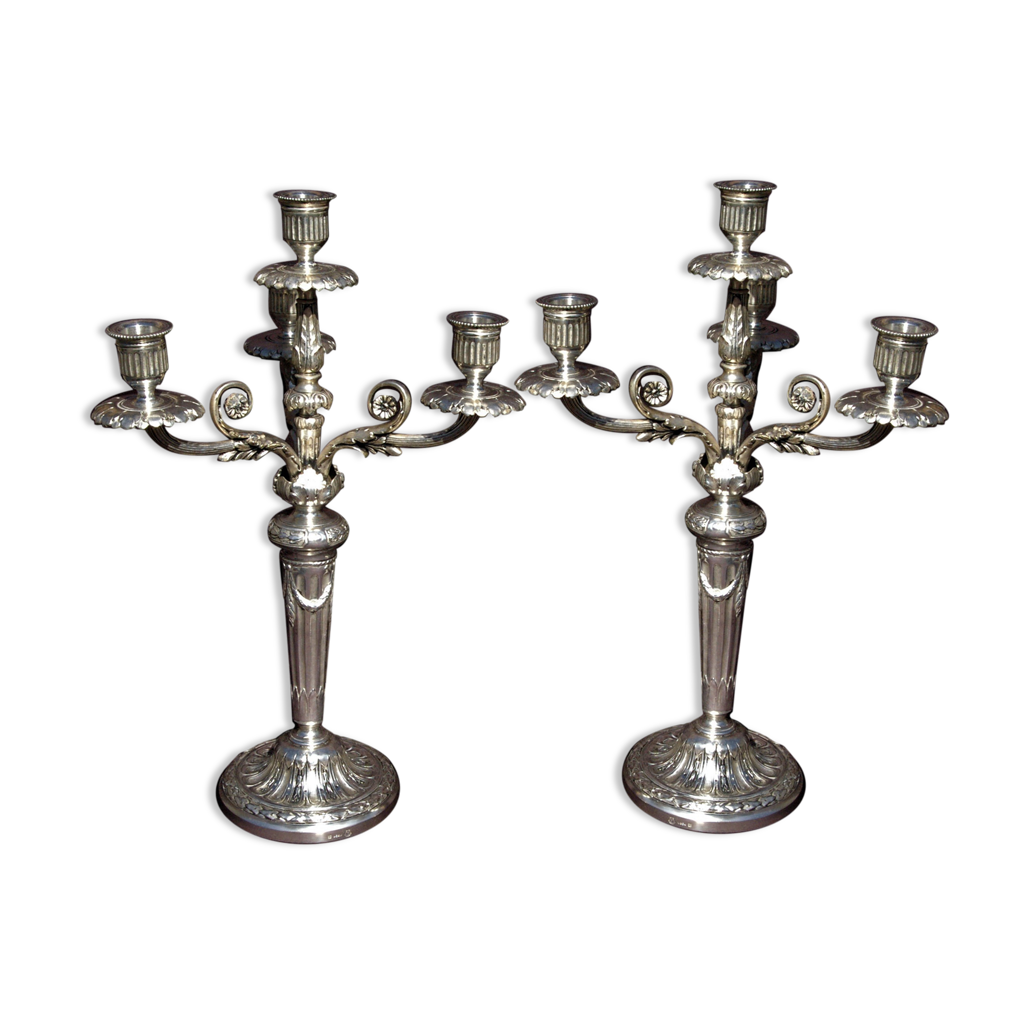Paire 2 candélabres chandeliers bronze argenté Louis XVI H45cm Gallia  Christofle | Selency