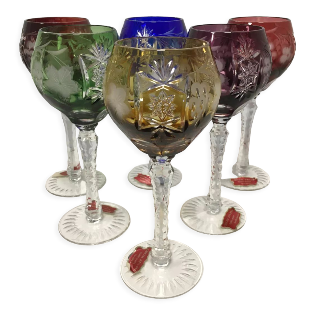 6 verres de couleur en cristal Artisanat de Lorraine | Selency