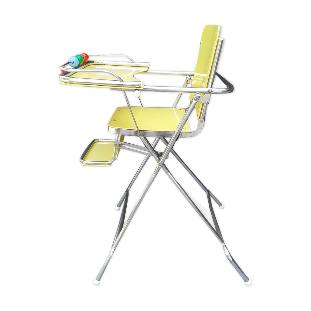 Chaise haute bébé formica jaune vintage amovible pliable | Selency