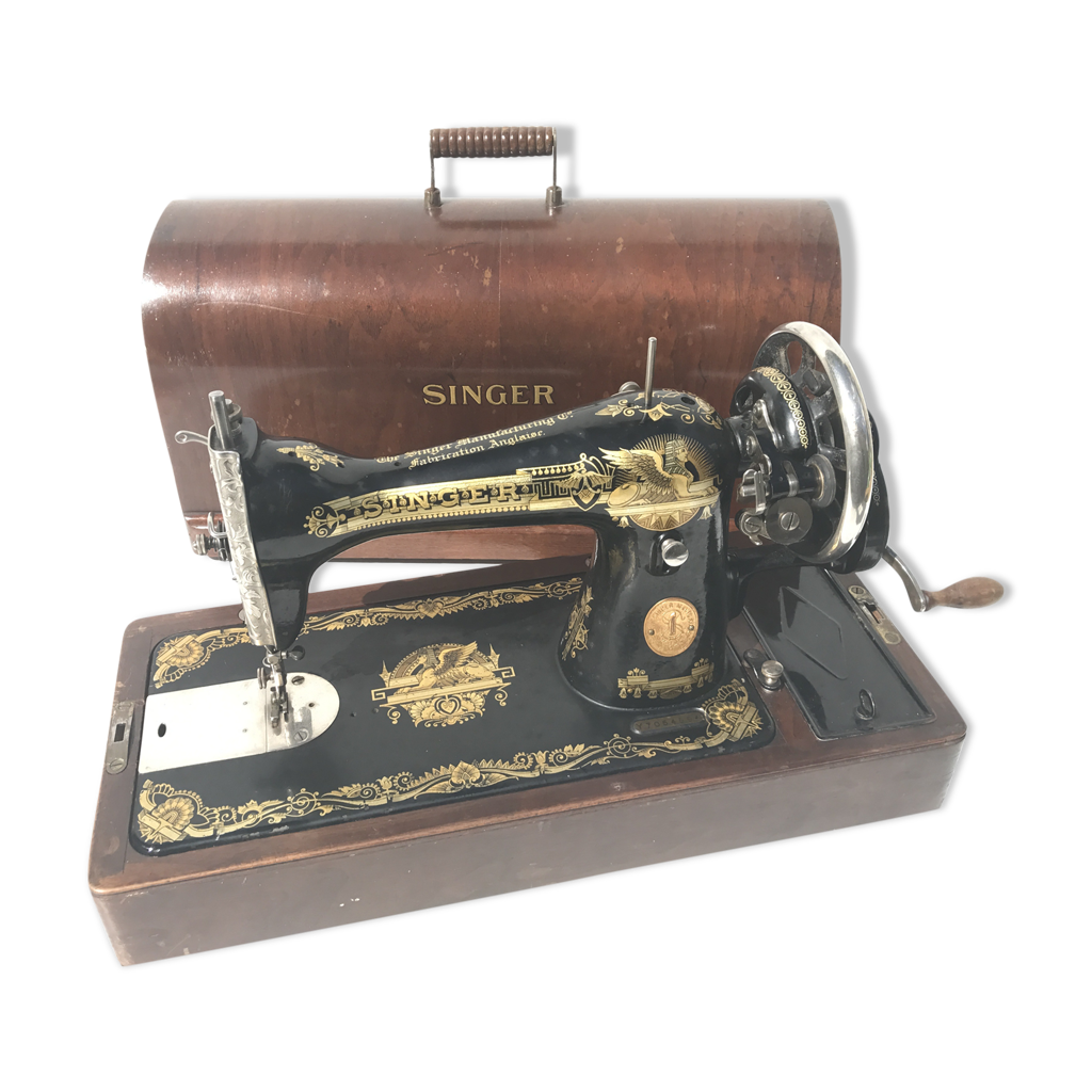Ancienne machine à coudre Singer manuelle et son coffre en bois vintage |  Selency