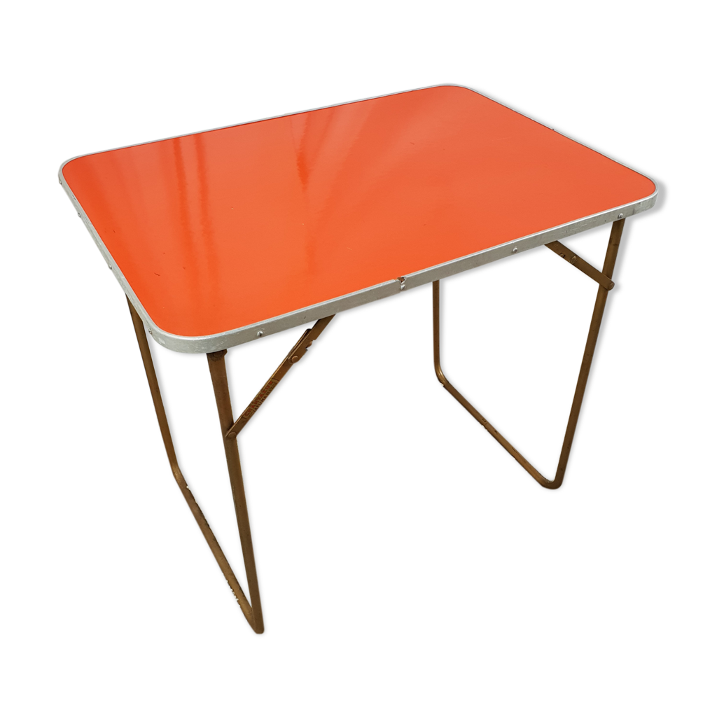 Camping folding orange Lafuma Chantazur 70's table | Selency