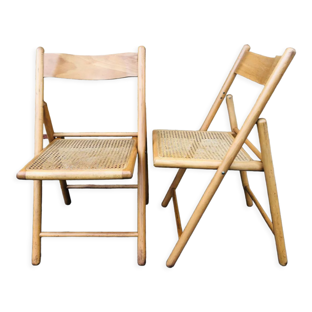 Set de 2 chaises pliantes vintage, cannage rotin pour Habitat, circa 70/80  | Selency