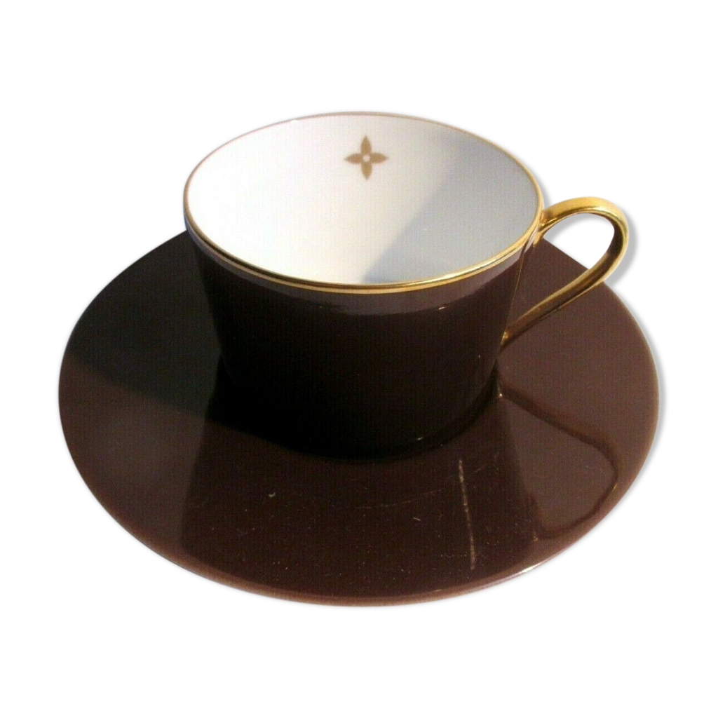 Tasse à café et soutasse marron avec étoile OR signé Louis Vuitton Made in  France | Selency