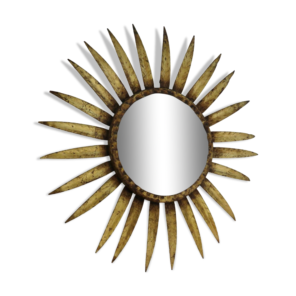 Miroir soleil, oeil de sorcière, en métal doré, années 70 | Selency