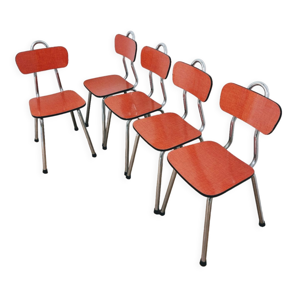 5 chaises vintage formica rouge | Selency