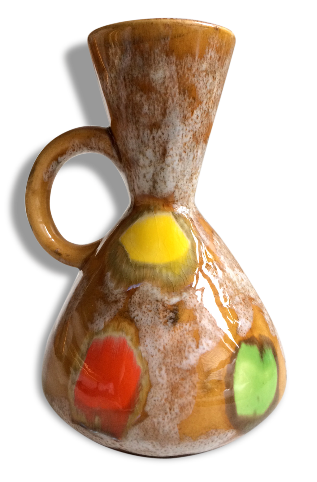 Vase en céramique ambré, forme originale avec anse | Selency