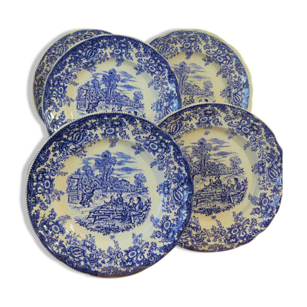 Cinq assiettes de table style porcelaine anglaise | Selency
