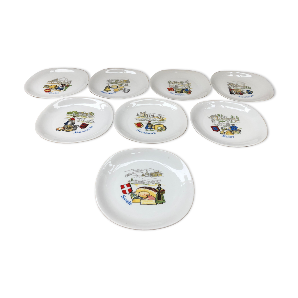 Série 8 anciennes assiettes berry haute porcelaine décor régions vintage |  Selency