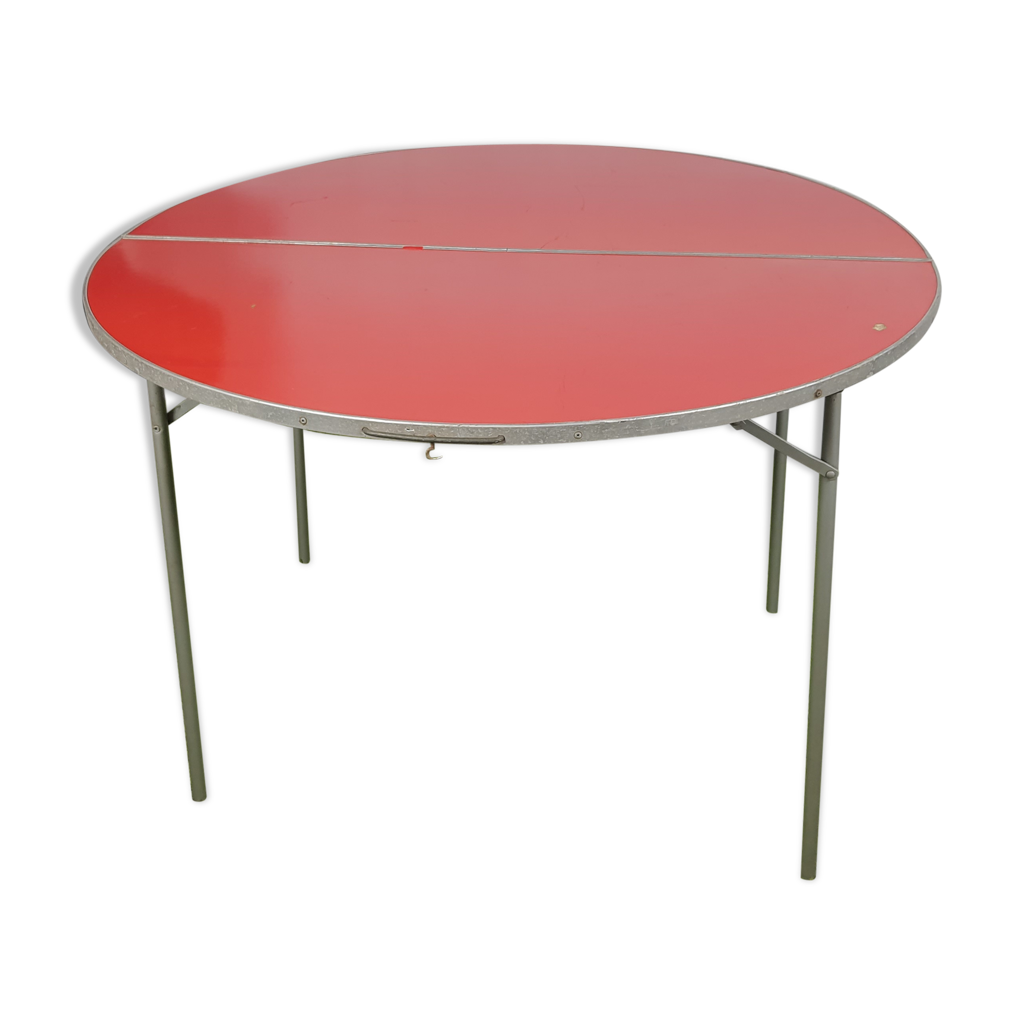 Table pliante ronde rouge vintage camping | Selency