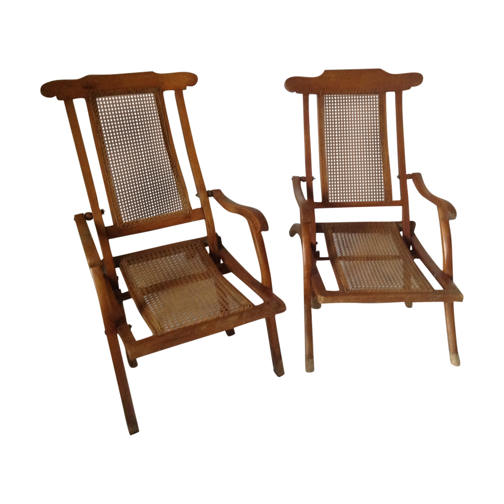 Deux chaises longues transatlantique cannées anciennes | Selency
