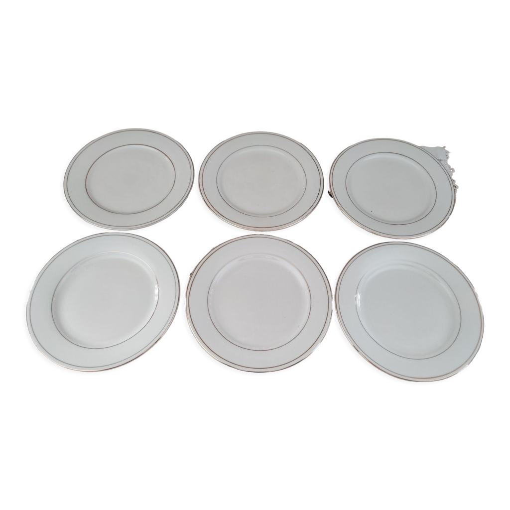Lot de 6 assiettes à dessert en porcelaine blanche et liseré doré BUGOR  Classic Collection | Selency