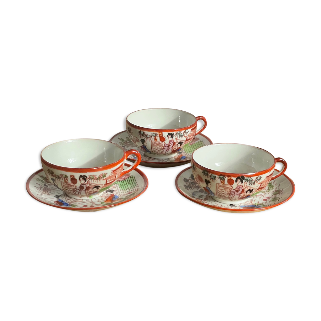 Tasses et sous tasses japonaises anciennes porcelaine fine | Selency