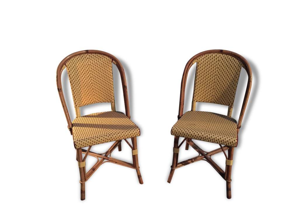 2 chaises parisiennes bistrot terrasse café Drucker en rotin et scoubidou |  Selency