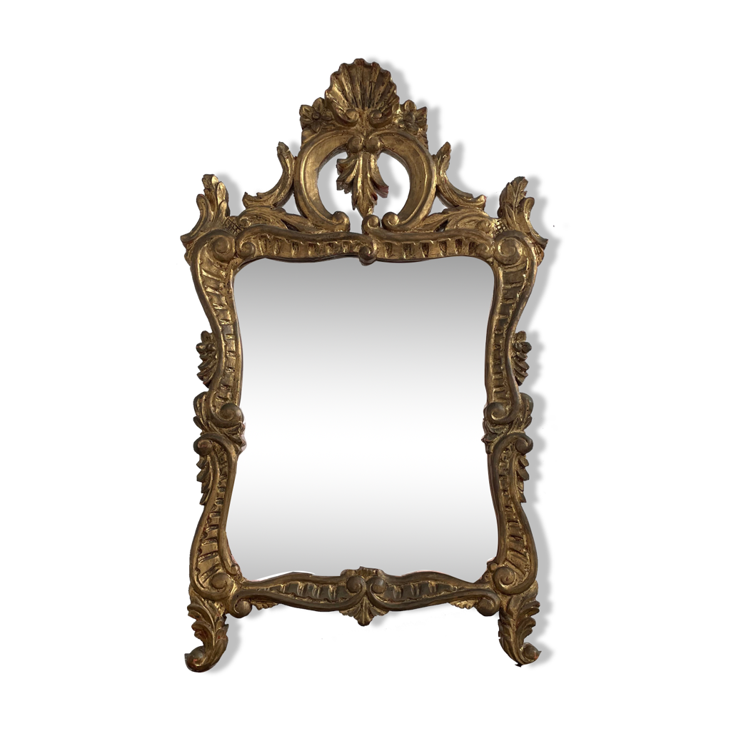 Miroir ancien en bois stuqué et doré style rocaille France 50x86cm | Selency