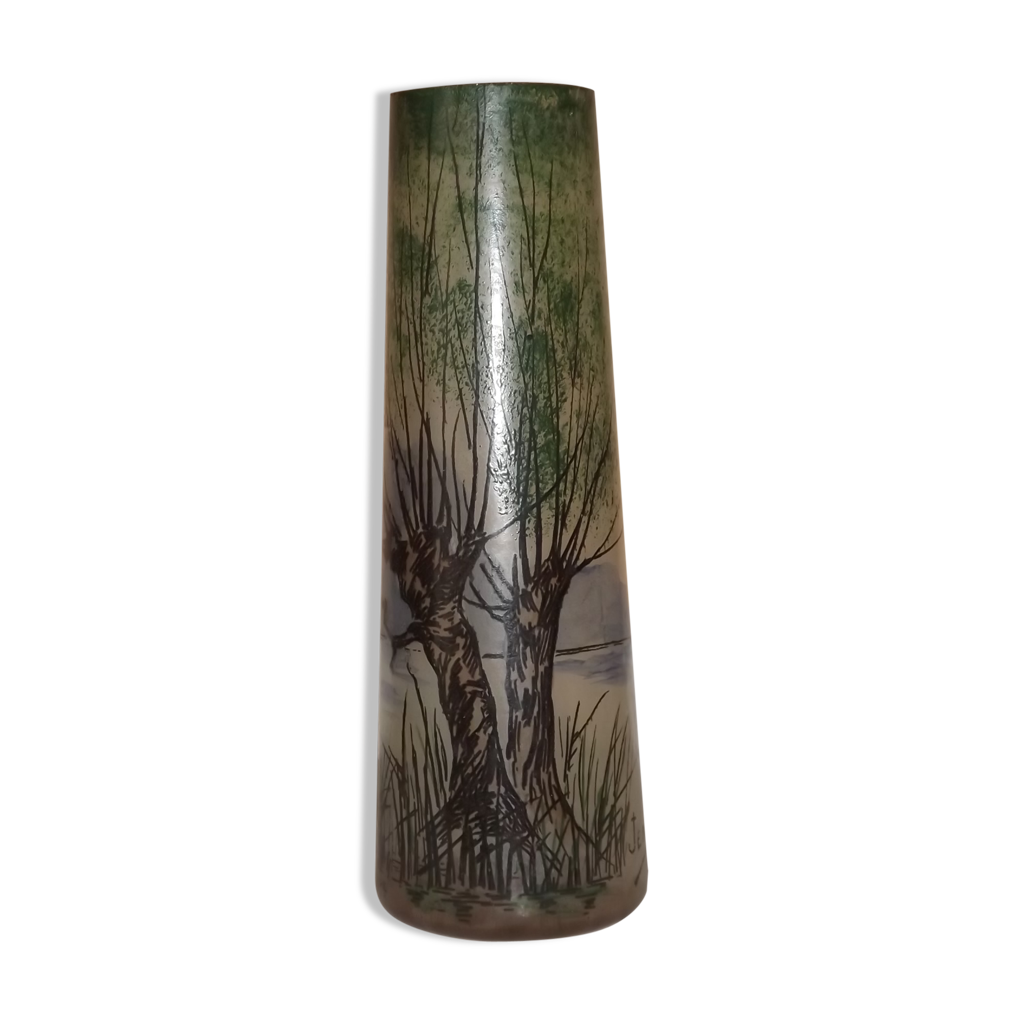 Vase verre émaillé signé JEM ( legras ) | Selency