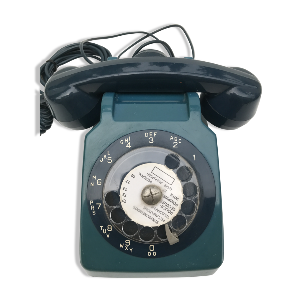 Ancien téléphone fixe à cadran bleu vintage | Selency
