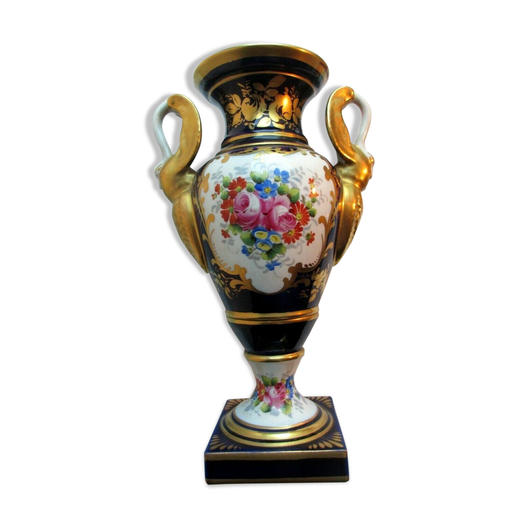 Vase porcelaine de Paris Empire forme balustre anses cygnes Or fin signé  Mehun | Selency