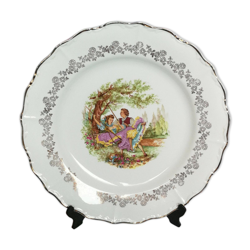 Plat Sarreguemines en porcelaine vaisselle ancienne couple fragonard |  Selency