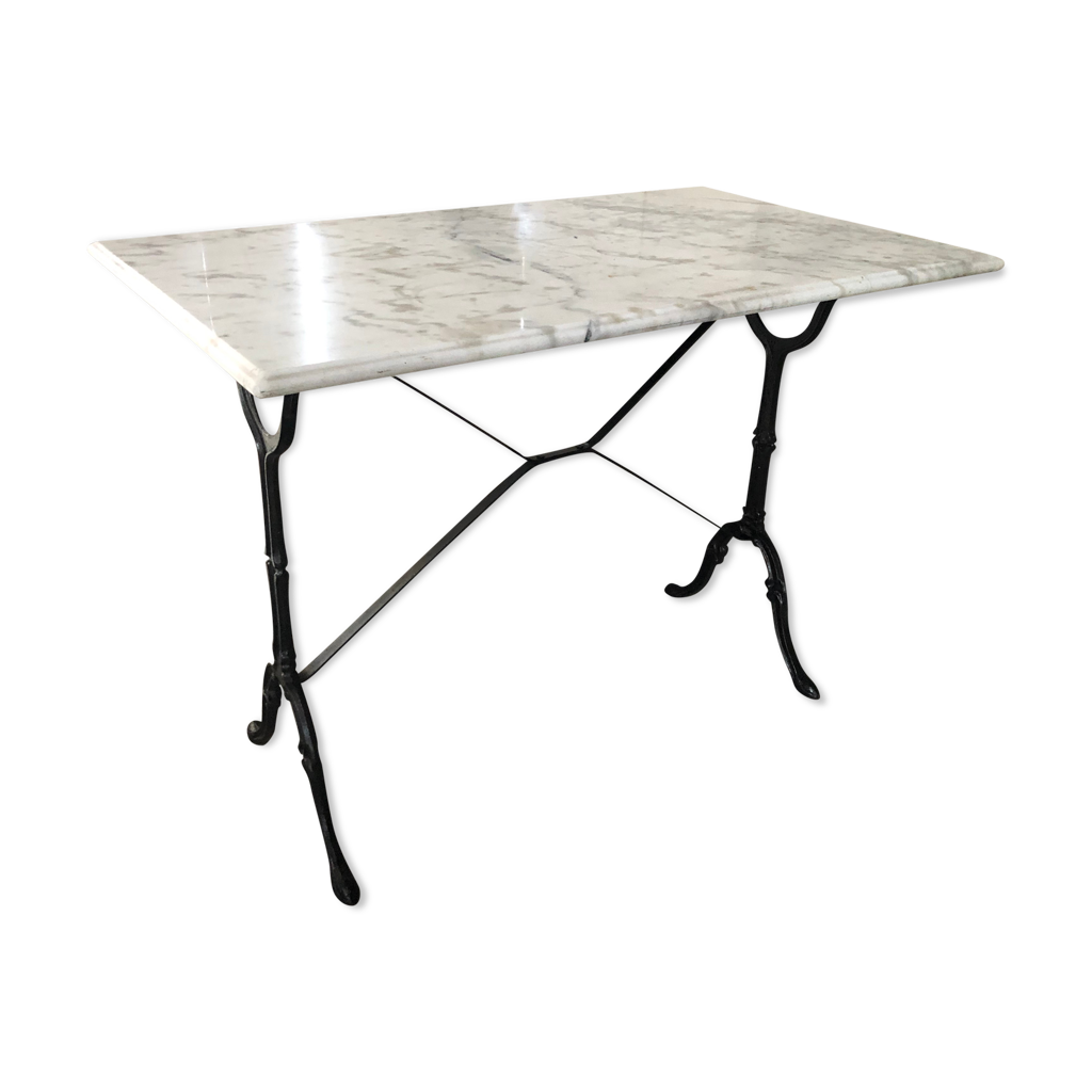 Ancienne table de bistrot pied fer forgé noir et plateau marbre blanc  vintage | Selency