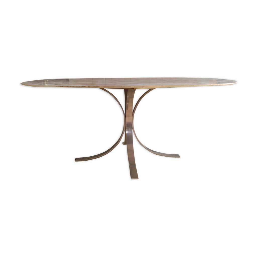 Table ovale Roche Bobois en marbre et acier chromé des années 70 | Selency