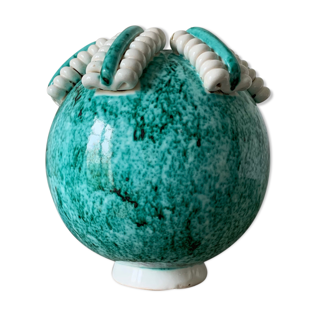 Vase boule vert Gustave Asch pour Primavera modèle boule dit de Sainte  Radegonde | Selency