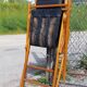 Old deckchair deck chair in wood and black leather - 40s