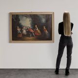 Antique French painting of children playing from the 18th century