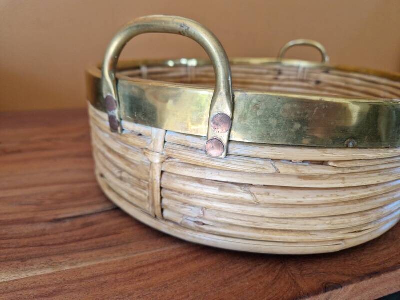 Gabriella Crespi (1922-2017) Rattan basket, tray, centerpiece