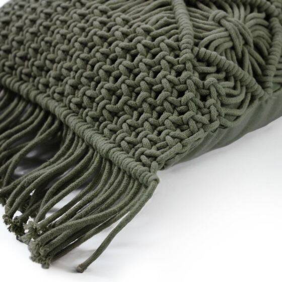 Green woven macramé cushion 30x50 cm