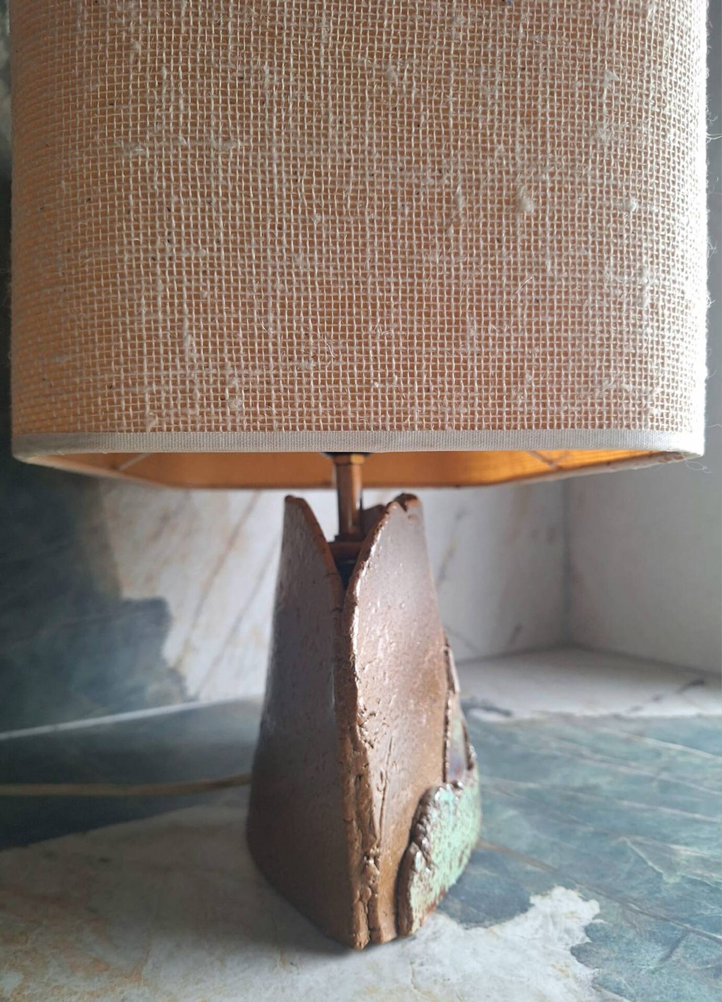 Vintage ceramic lamp signed, antique light fixture.