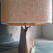 Vintage ceramic lamp signed, antique light fixture.