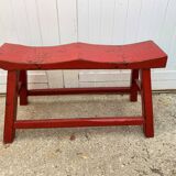 Red end of bed bench in solid wood with cracked effect Chinese style 1950