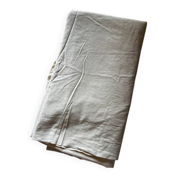 Grand drap ancien en toile écrue, tissé main coton et lin