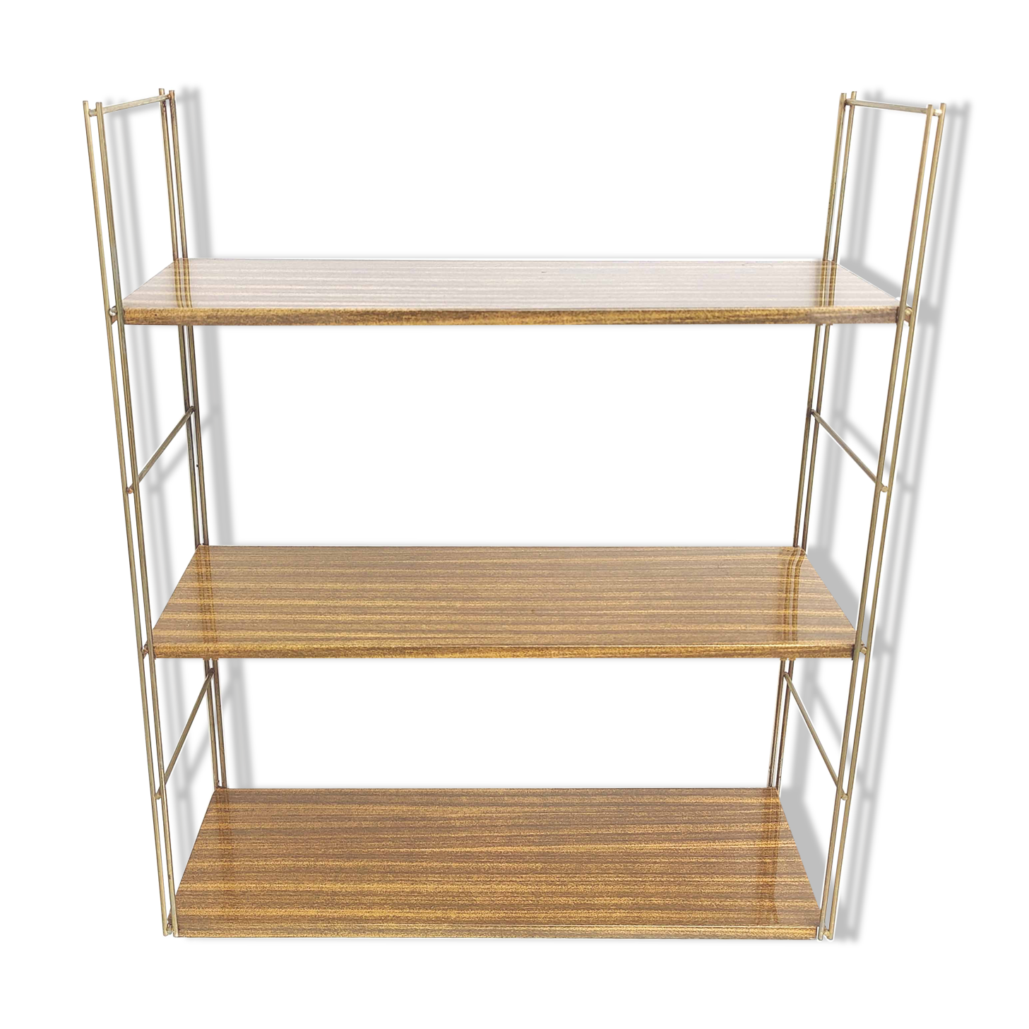 Vintage wall shelf gilded metal and wood style