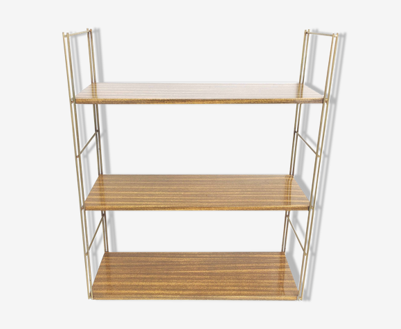 Etagère murale vintage métal doré et façon bois