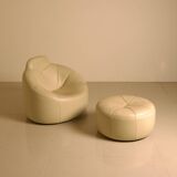 "Pumpkin" armchair set and its cream leather ottoman by Pierre Paulin