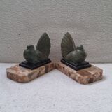 Pair of greenhouse book Art Deco animal sculpture marble base