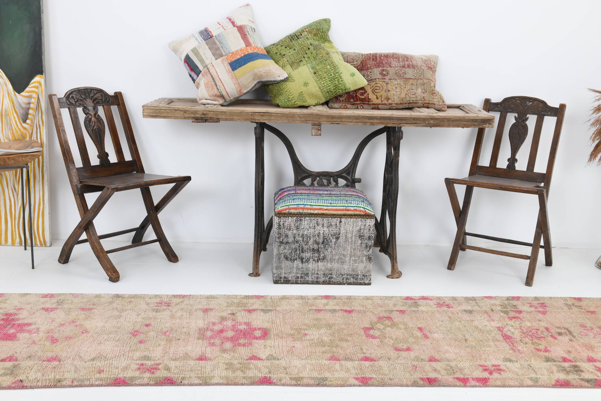 3x13 Rug For Kitchen Pink Beige Herki Vintage Runner Rug, 79x402Cm SK 4146