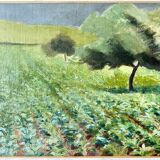 Oil on canvas countryside landscape under a stormy sky