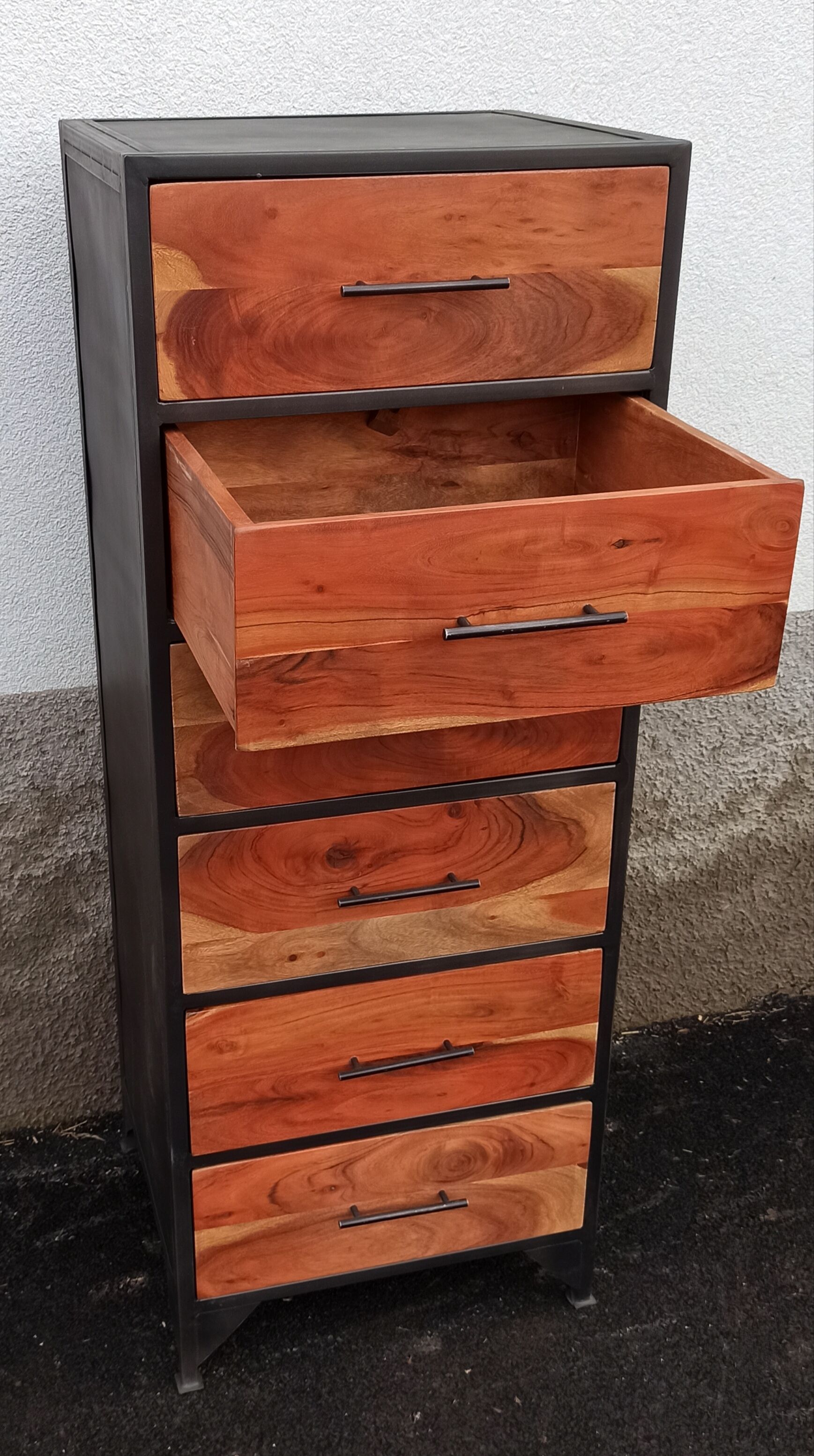 High metal furniture with 6 wooden drawers