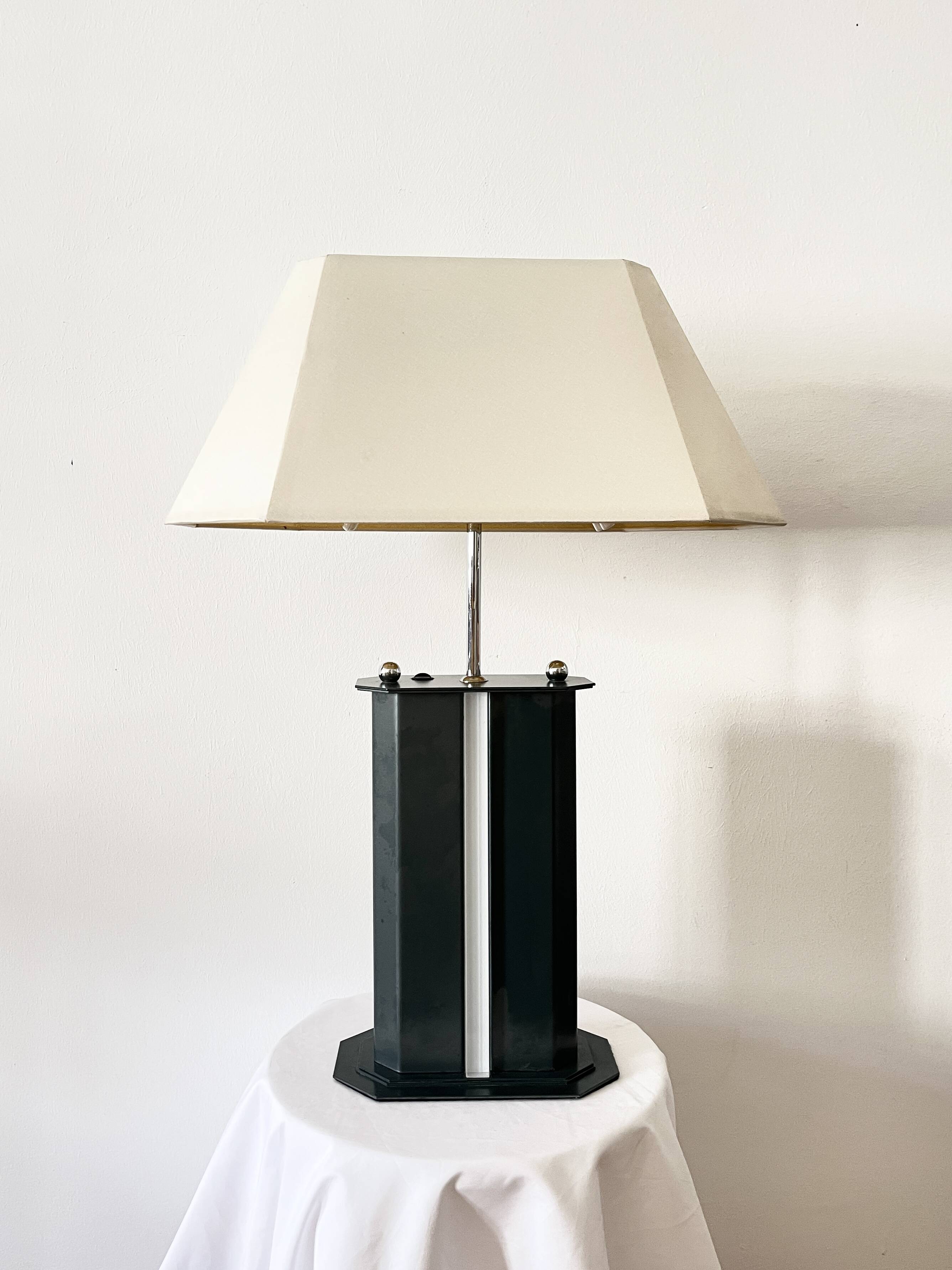 Vintage Postmodern Table Lamp, 4 Light Metal Lamp with Chrome Details, ´80