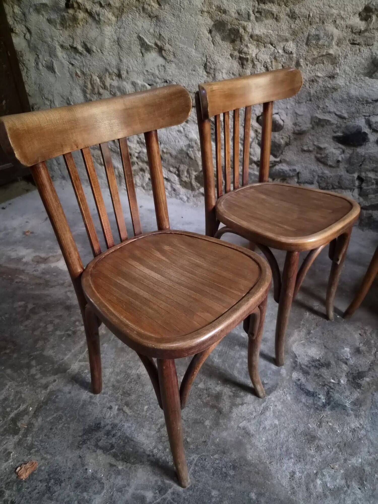 Set of 4 antique French bistro chairs by Mahieu & Guillaume, circa 1930.