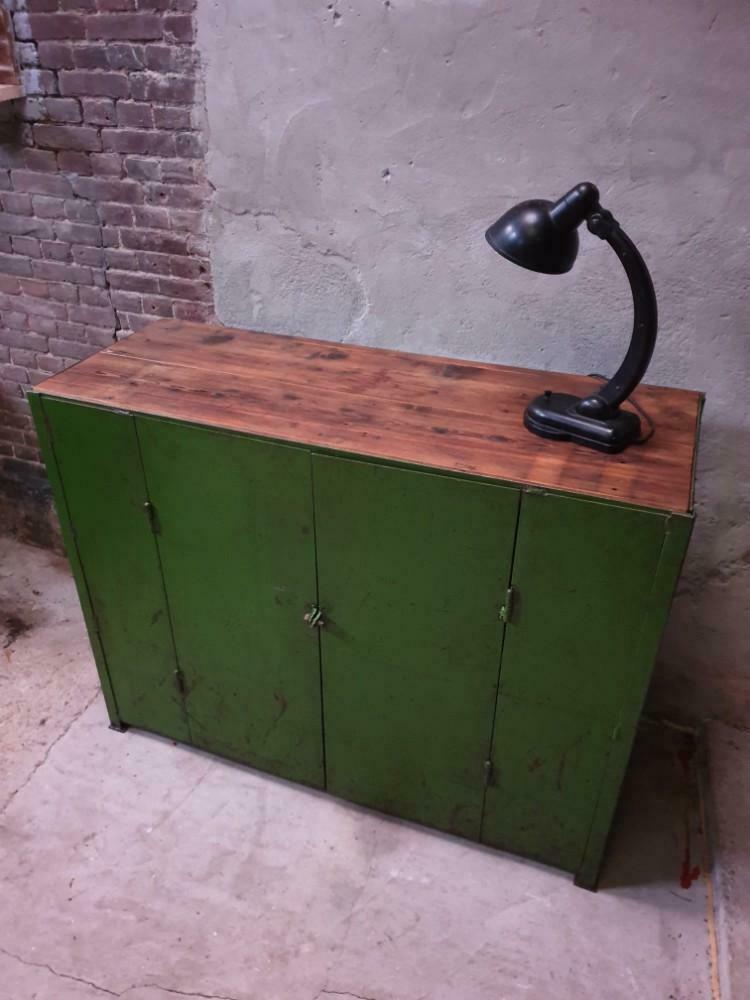 Vintage steel cupboard, shelf cupboard, kitchen island green