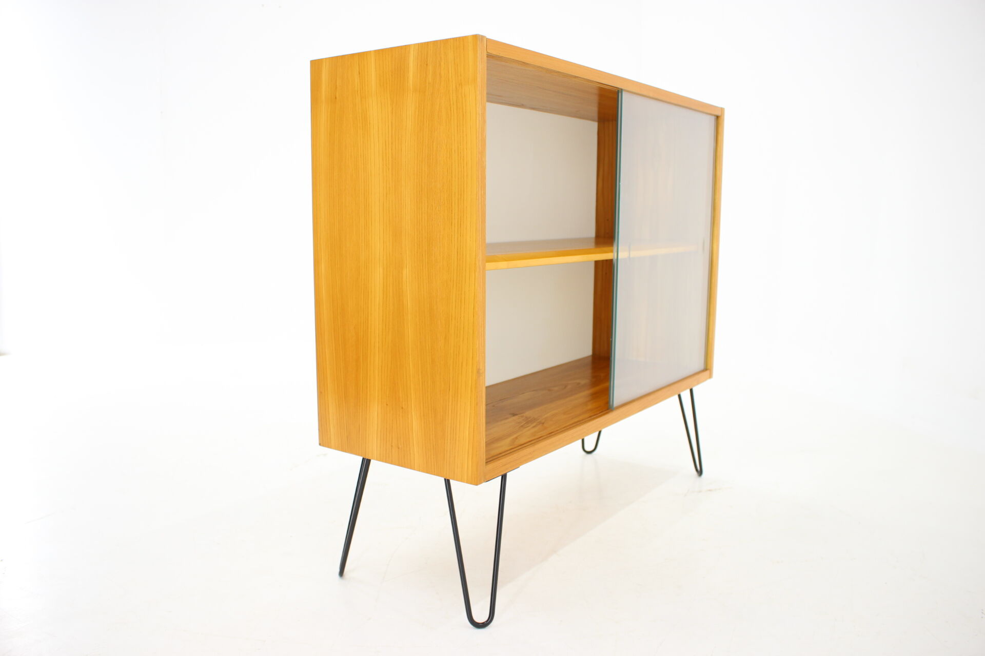 1970s birch/glass cabinet, czechoslovakia