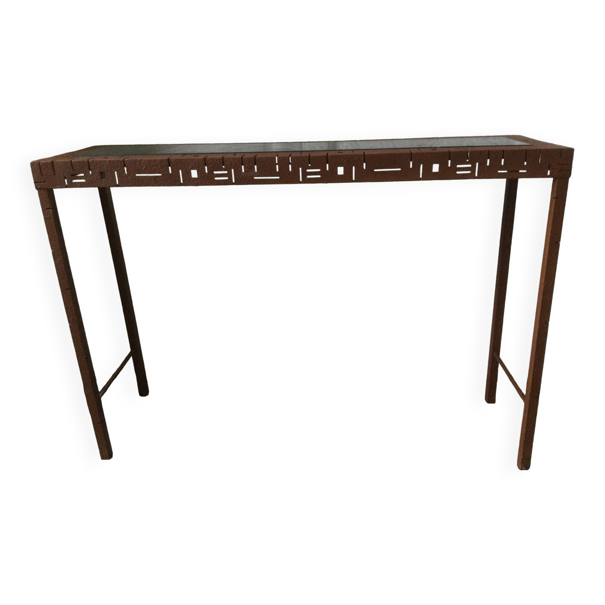 Perforated sheet metal and wood console