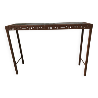 Perforated sheet metal and wood console