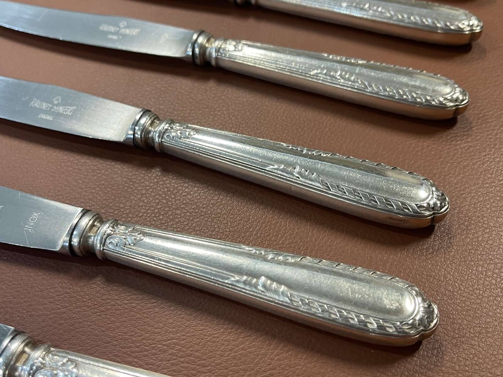 Lot de 12 petits couteaux en métal argenté et inox de la marque Ravinet d'Enfer Paris