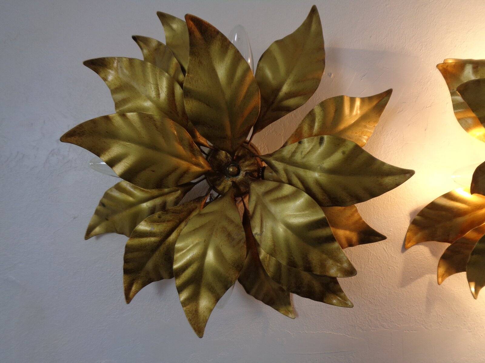 Golden Flower Shape Flushmounts by Hans Kögl, 1970s, Set of 2