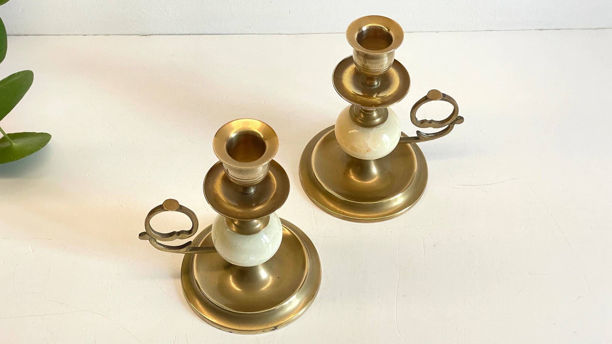 BOUGEOIRS Vintage Onyx Marble and Brass